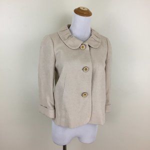 J CREW Petite Beige Gold Glittery Peter Pan Collar Linen Blend Jacket